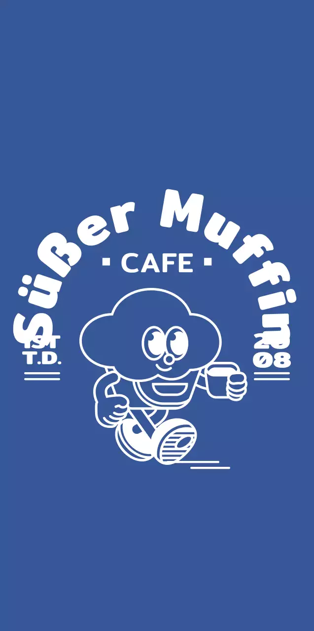 Süßer, runder Cupcake-Logo-Stil in Blau und Weiß für Cafe-Waren