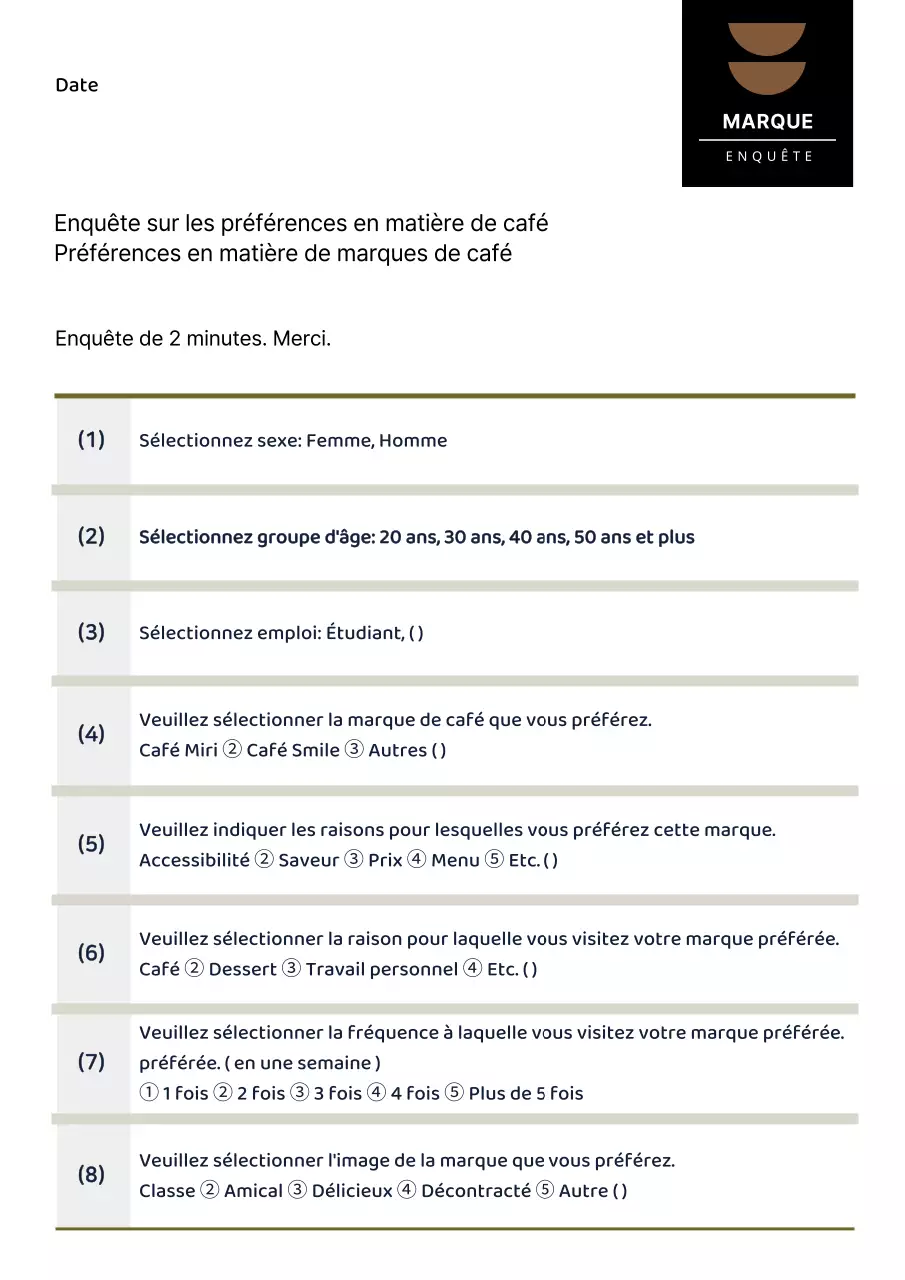 Enquête sur les préférences des marques de café en beige