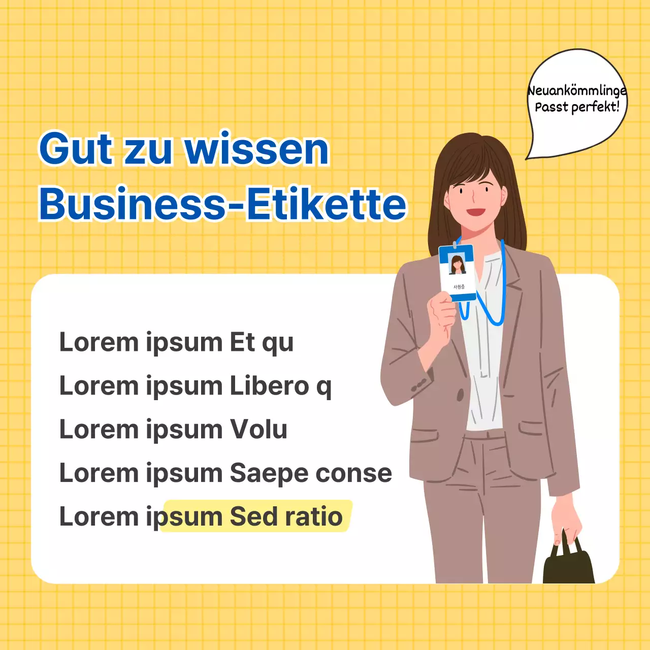 Business-Etikette in gelb und sauber CardNews