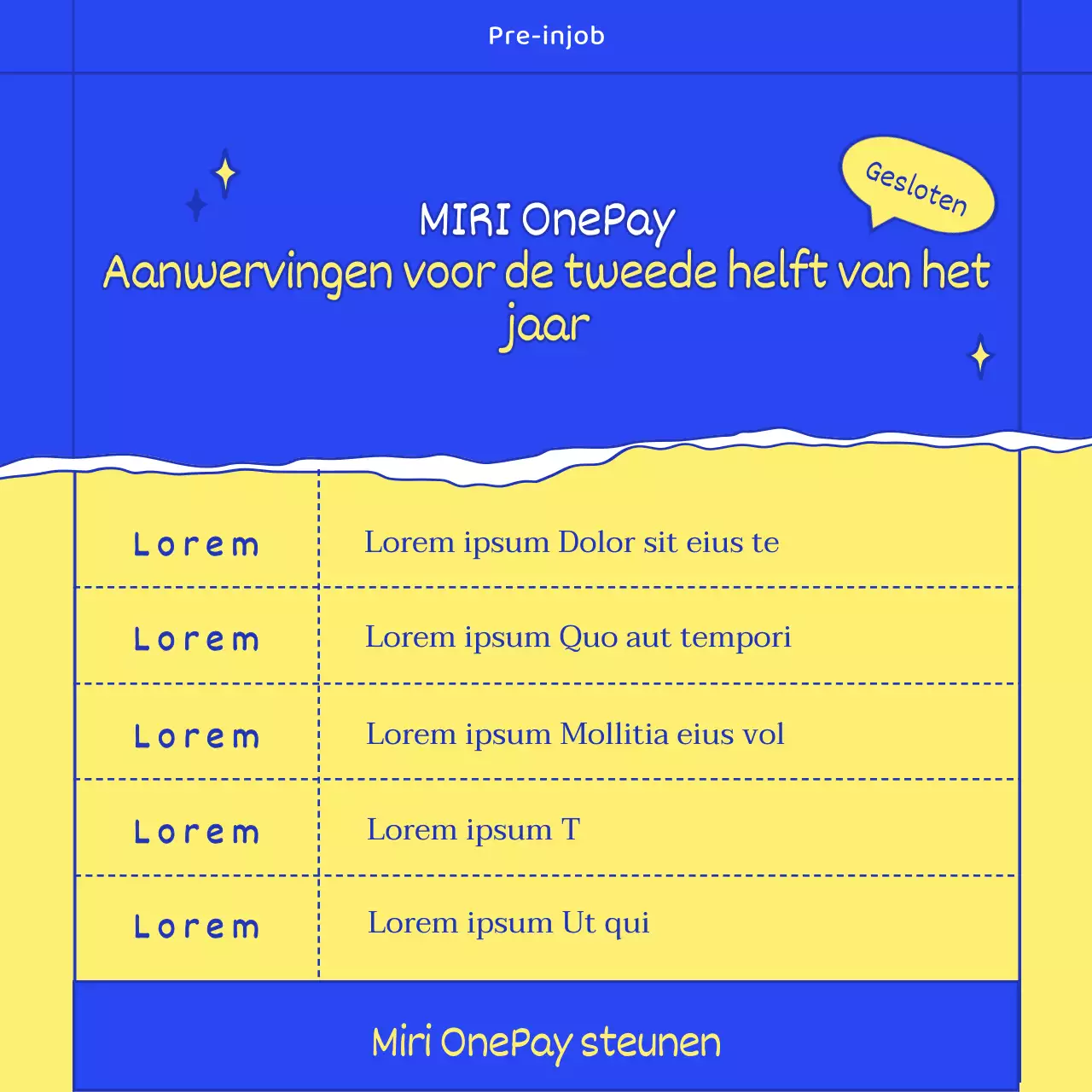 Zakelijke vacatures met stijlvolle, modieuze illustraties in blauw en geel.