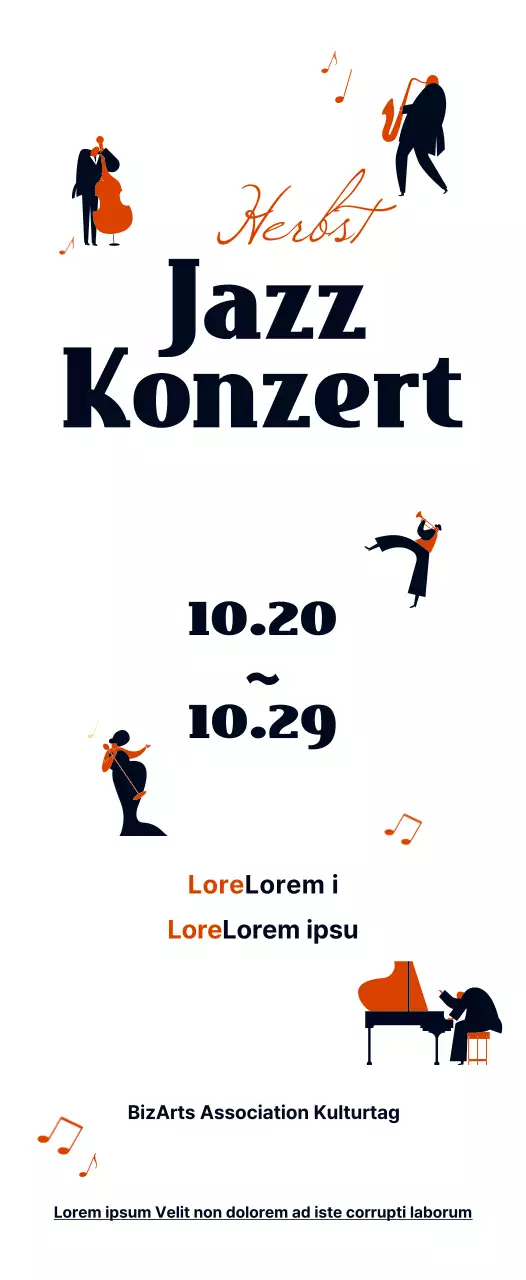 Informationen über Jazzkonzerte in einem hübschen schwarz-orangenen Illustrationsstil