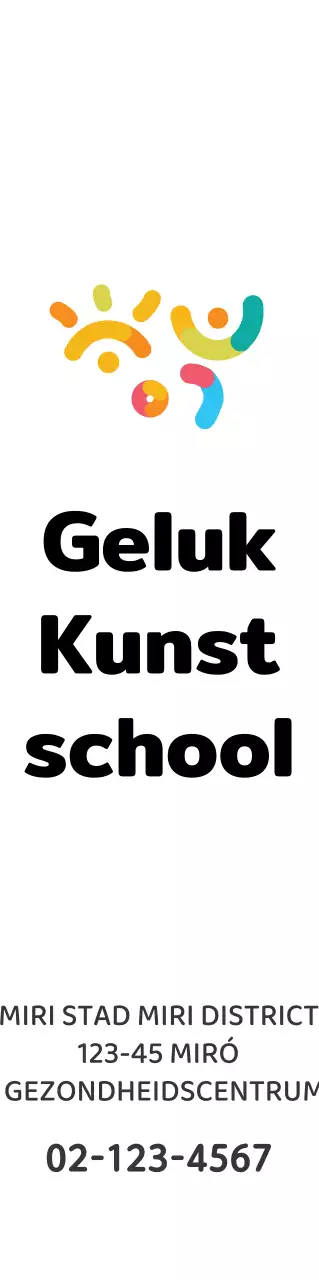 Een eenvoudig, kleurrijk logo en informatie voor de kunstacademie.