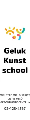 Een eenvoudig, kleurrijk logo en informatie voor de kunstacademie.