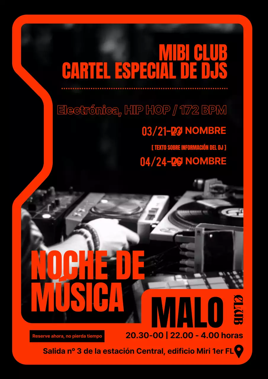 Póster de discoteca hip deejay en naranja y negro