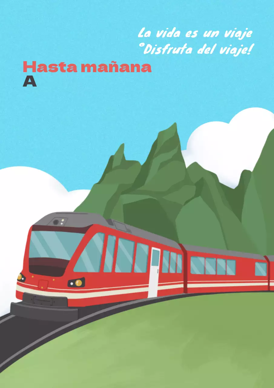 Ilustración de tren con fondo de cielo para promocionar el día del ferrocarril