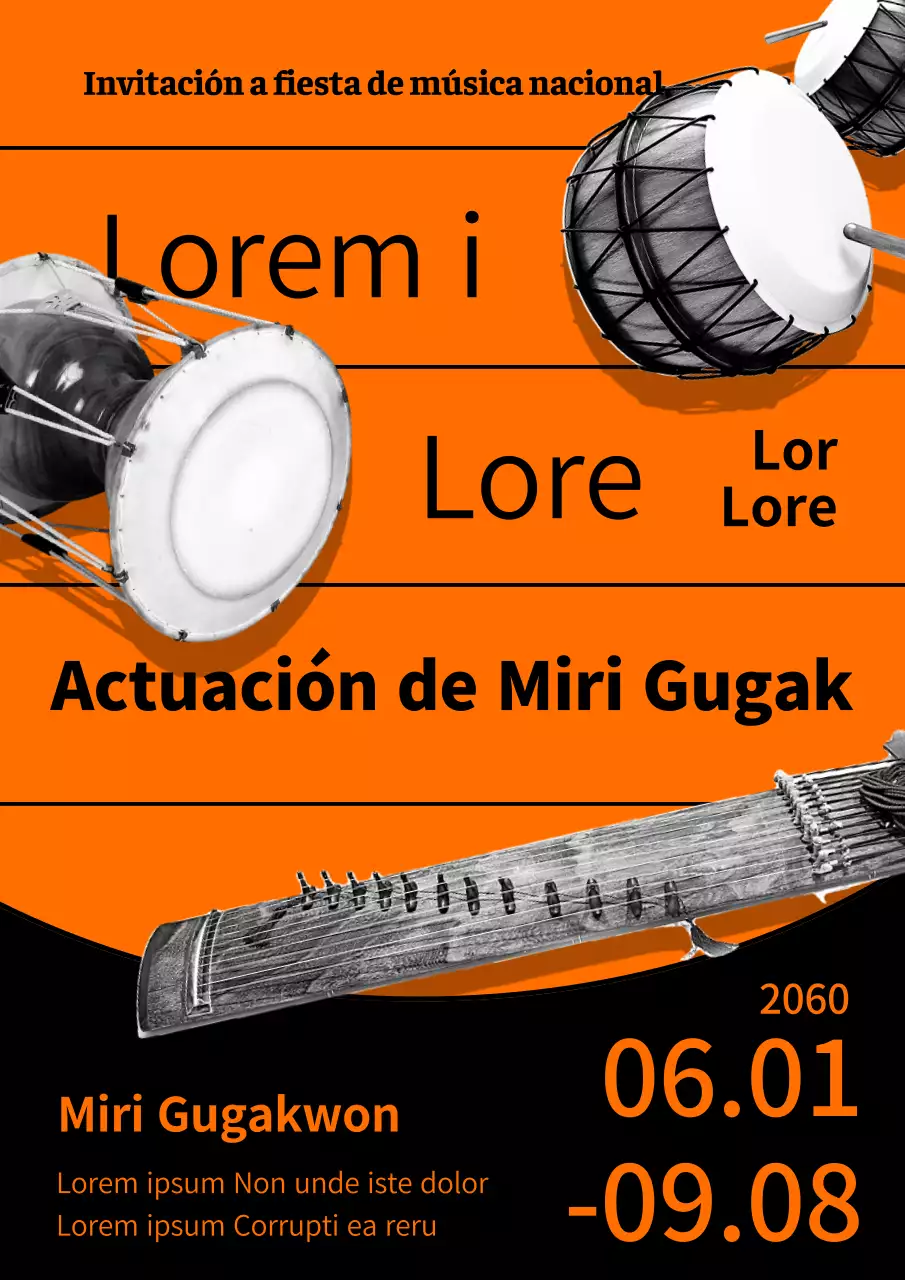 Guía de espectáculos clásicos en naranja y negro