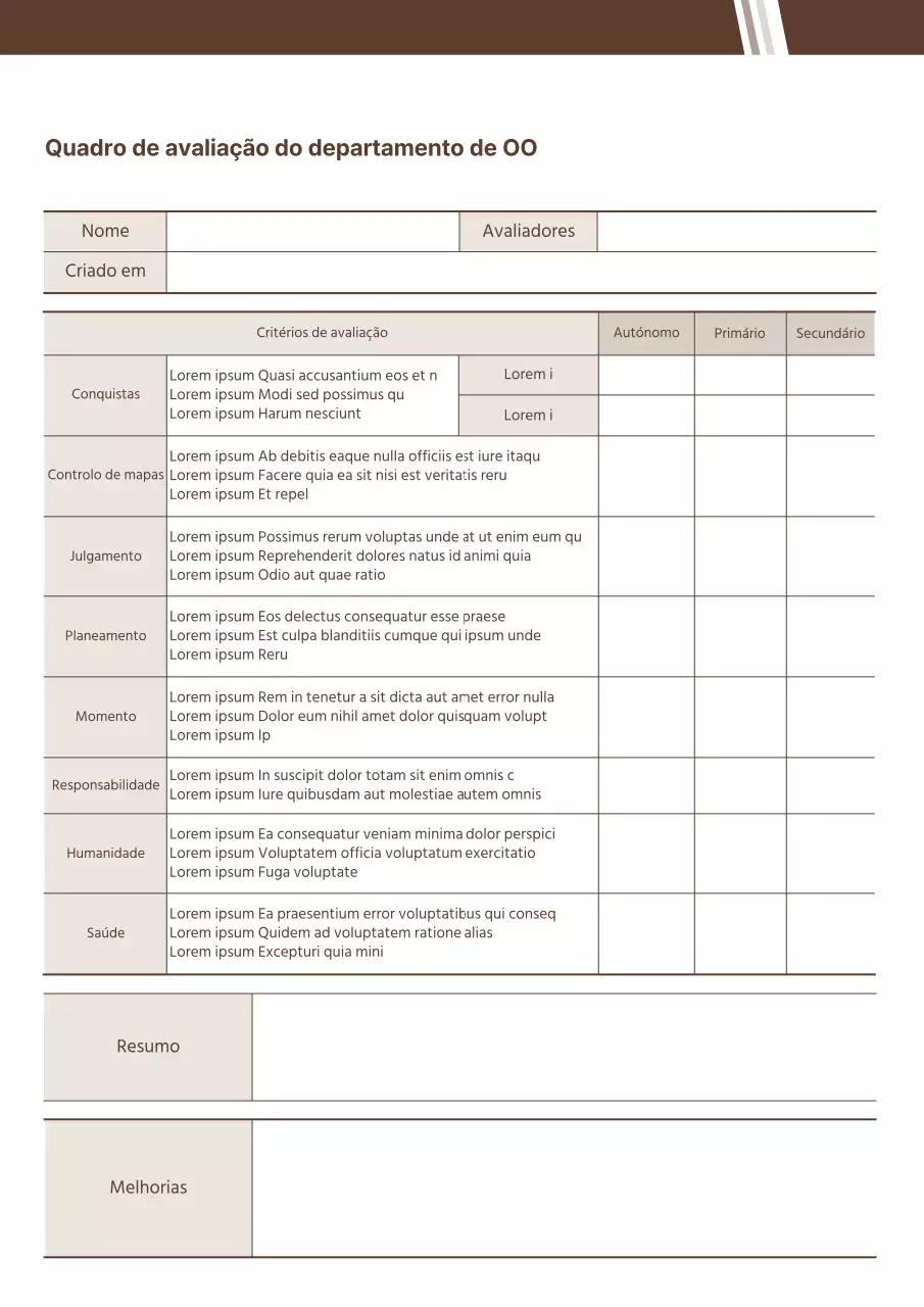 Documentação do scorecard empresarial castanho