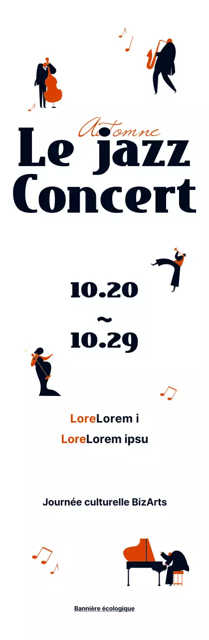 Informations sur les concerts de jazz dans un joli style d'illustration noir et orange