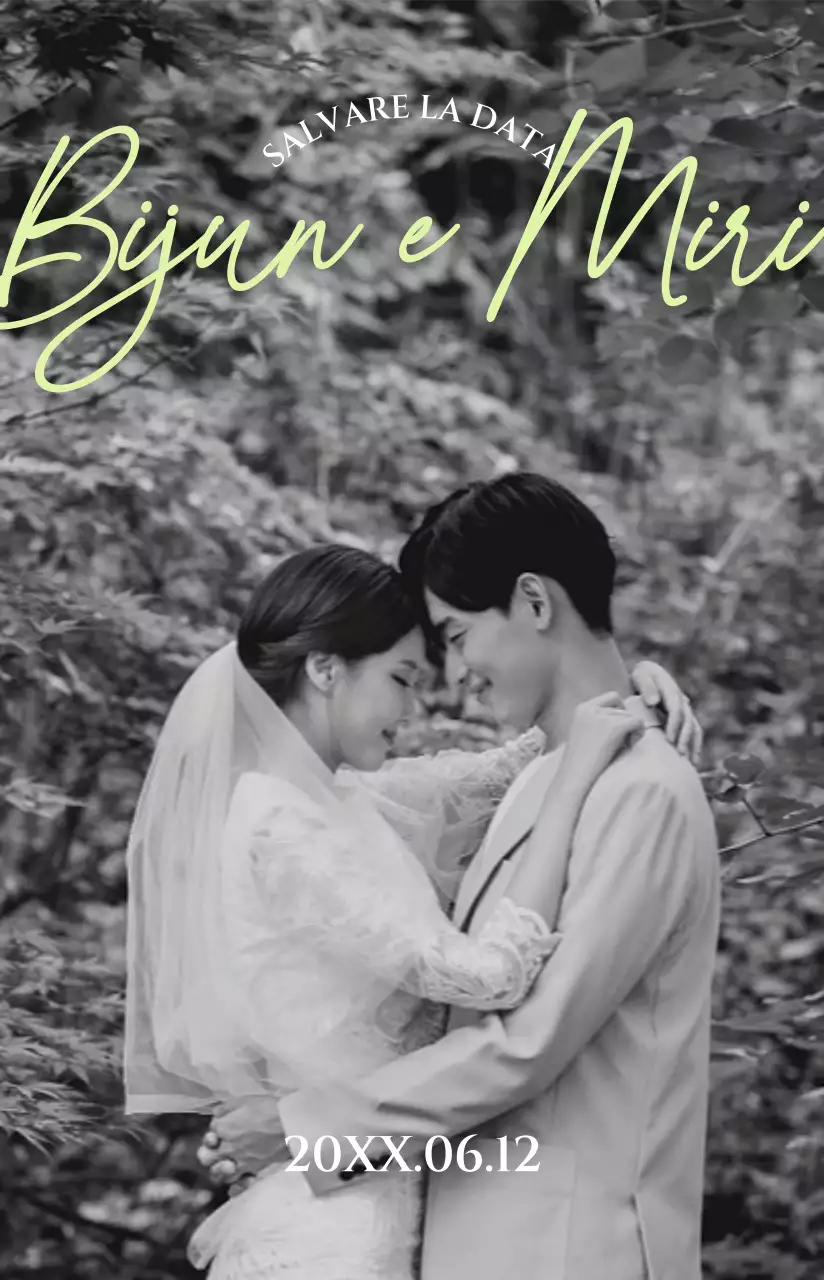 Invito di matrimonio in cartolina con accenti verdi e sobrietà