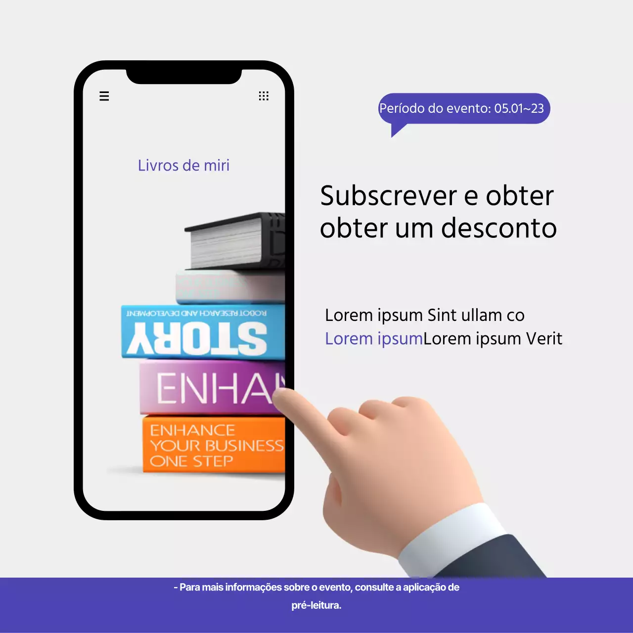 Ofertas de subscrição de aplicações de leitura em preto e roxo