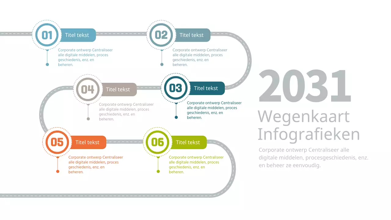Eenvoudige, veelkleurige bedrijfsroadmap infographic