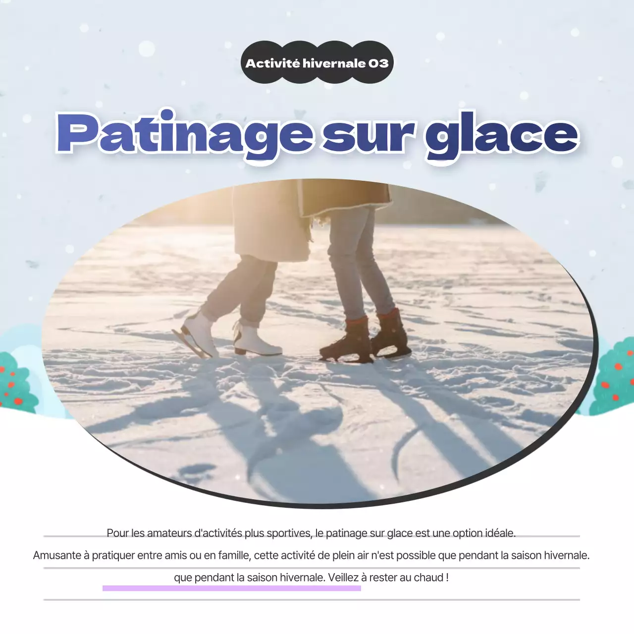 Présentation des destinations hivernales bleu ciel et violet