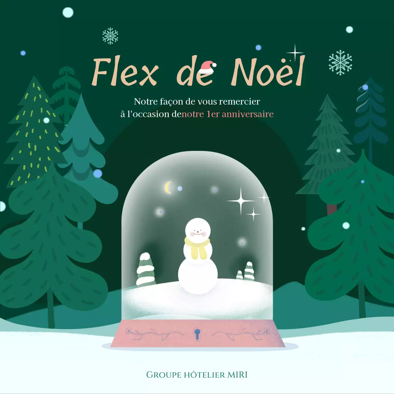 Illustration d'une mignonne boule de neige sur fond vert pour les événements de Noël
