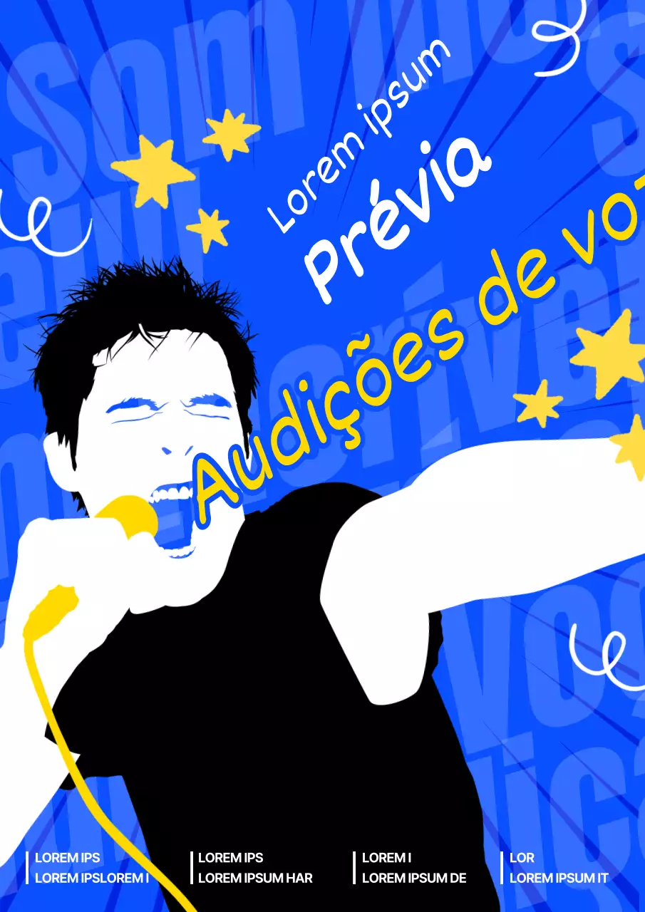 Ilustração de um jovem com um fundo azul Audição vocal