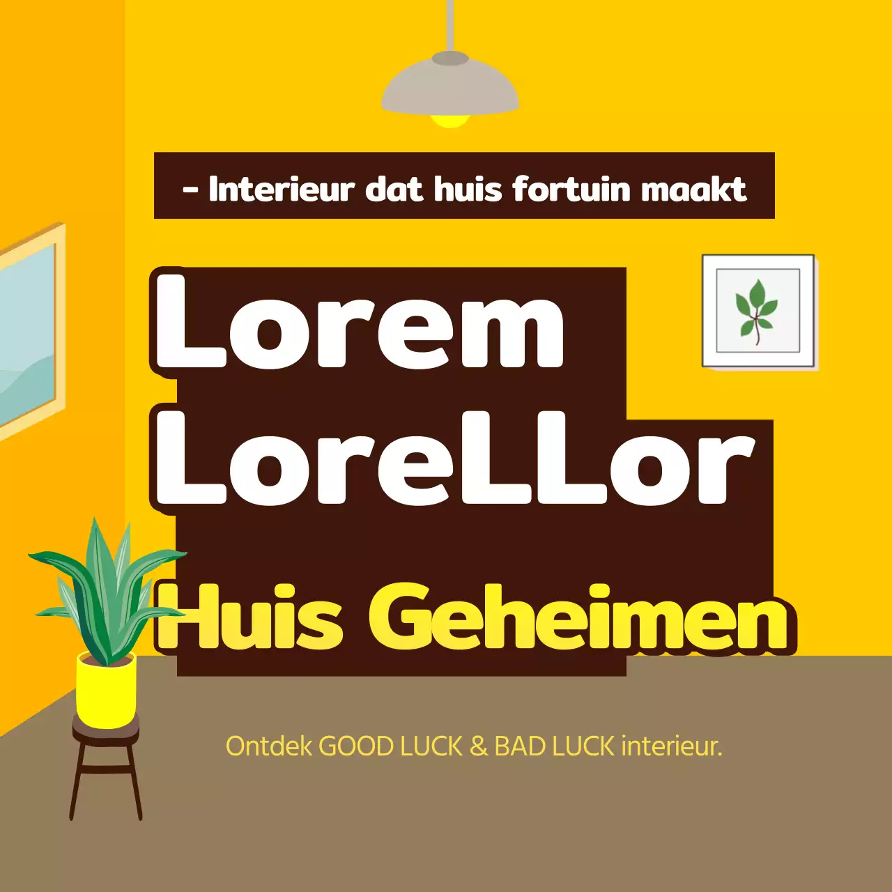 Geïllustreerd Feng Shui interieur in geel en bruin