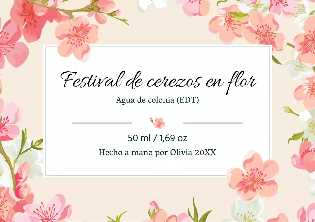 Etiqueta de perfume vintage con ilustración rosa