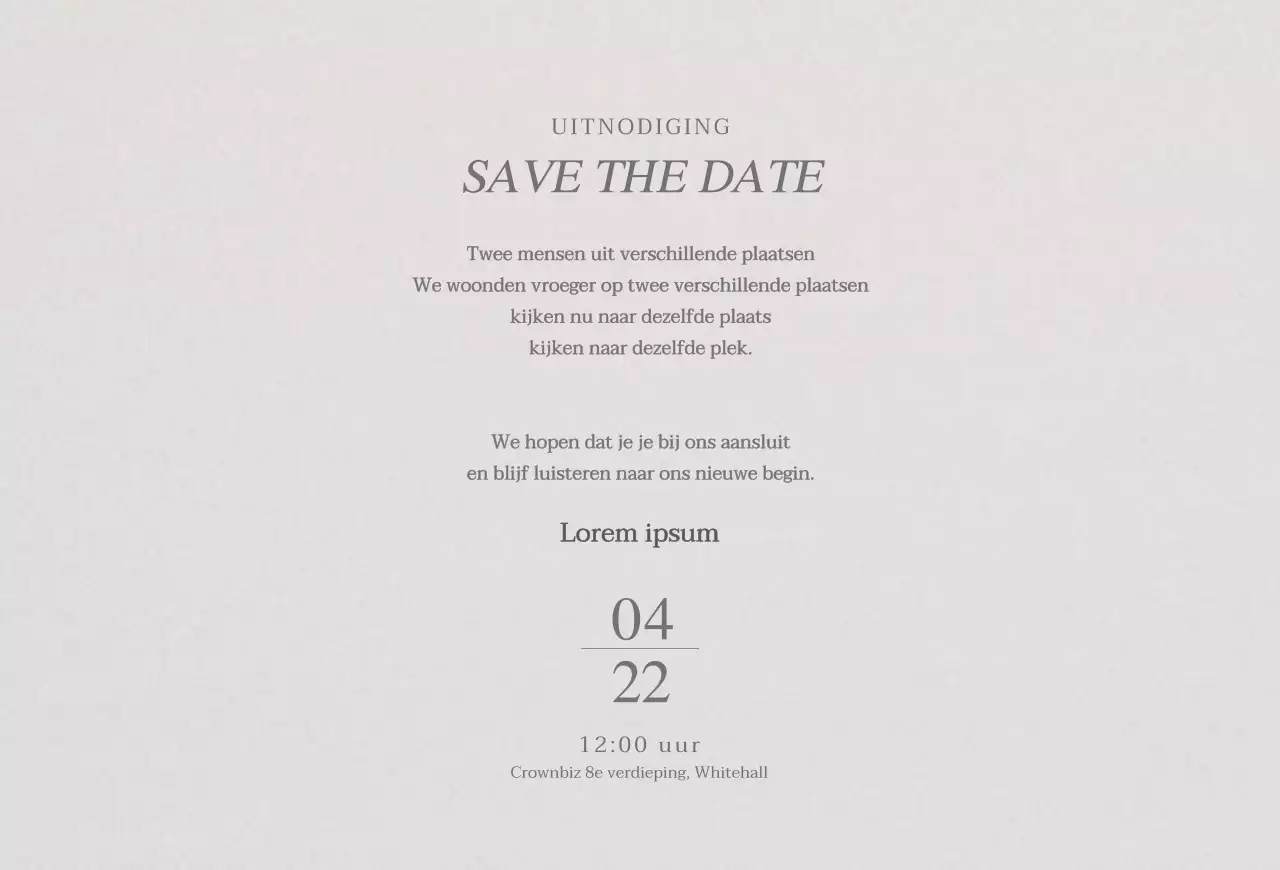 Een ingetogen huwelijksuitnodiging met zwart-wit trouwfotografie