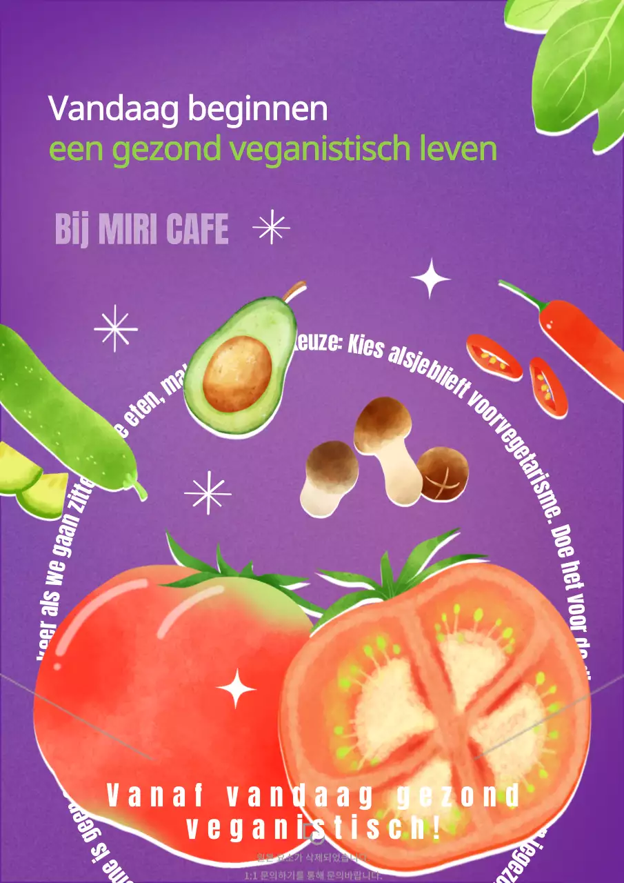 Aquarel illustratie van groenten op een paarse en groene achtergrond Veganistisch café evenement