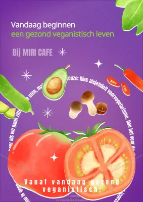 Aquarel illustratie van groenten op een paarse en groene achtergrond Veganistisch café evenement