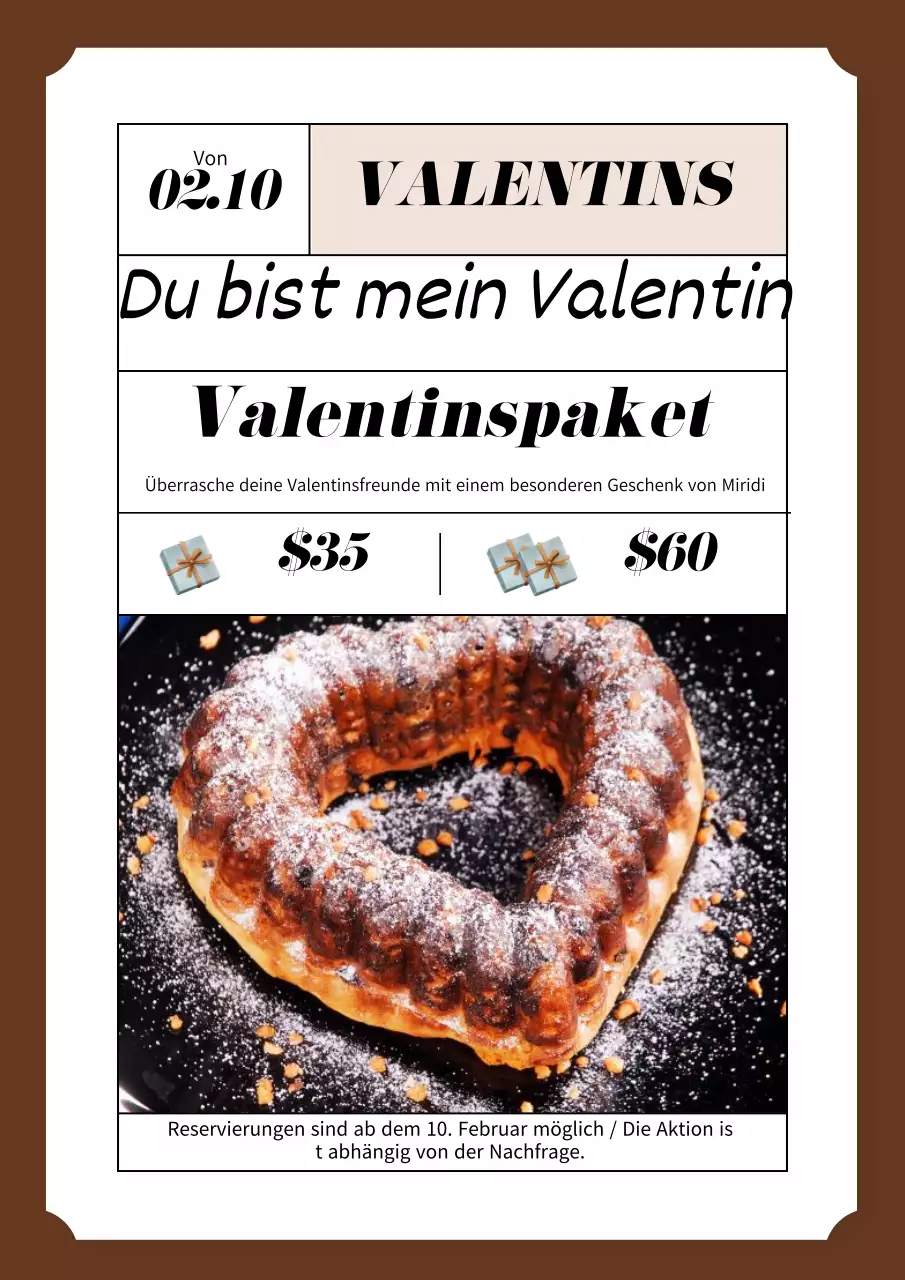 Valentinstag-Dessert-Café-Poster in Braun und Beige