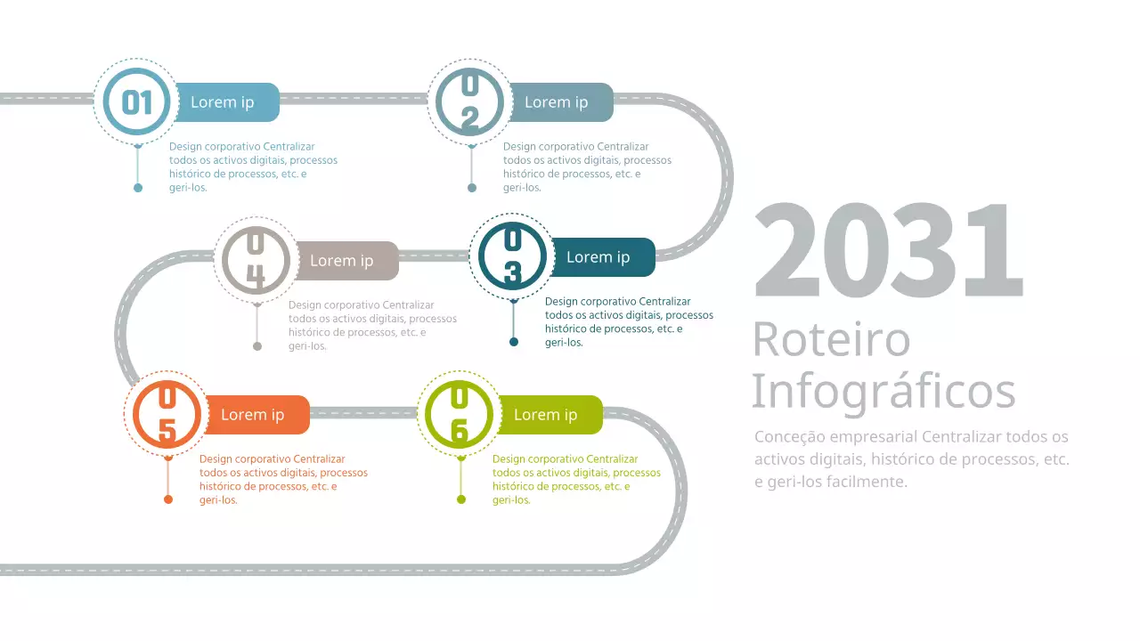 Infografia de roteiro empresarial simples e multicolorida