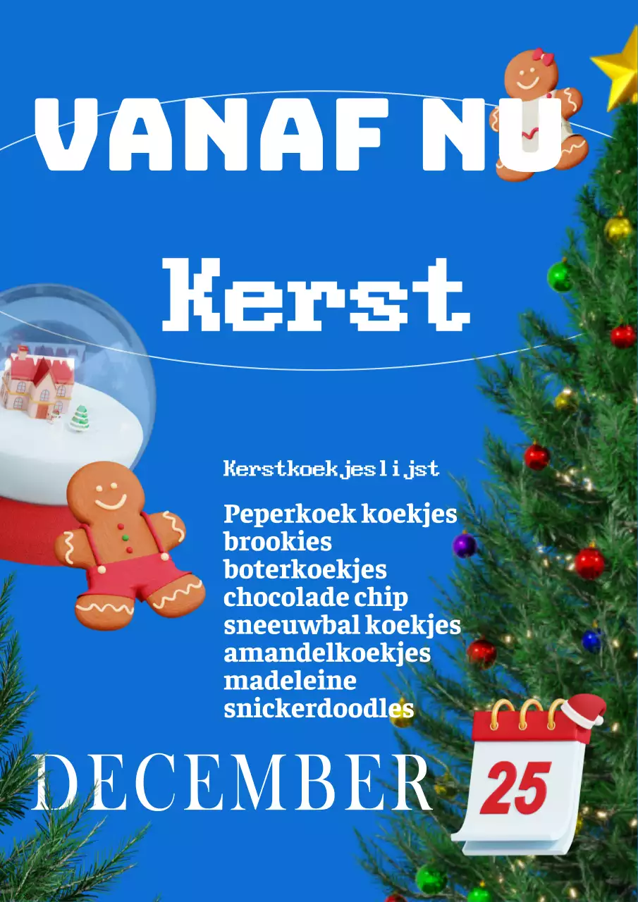 Kerstkoekjes poster met een retro vibe op een blauwe achtergrond