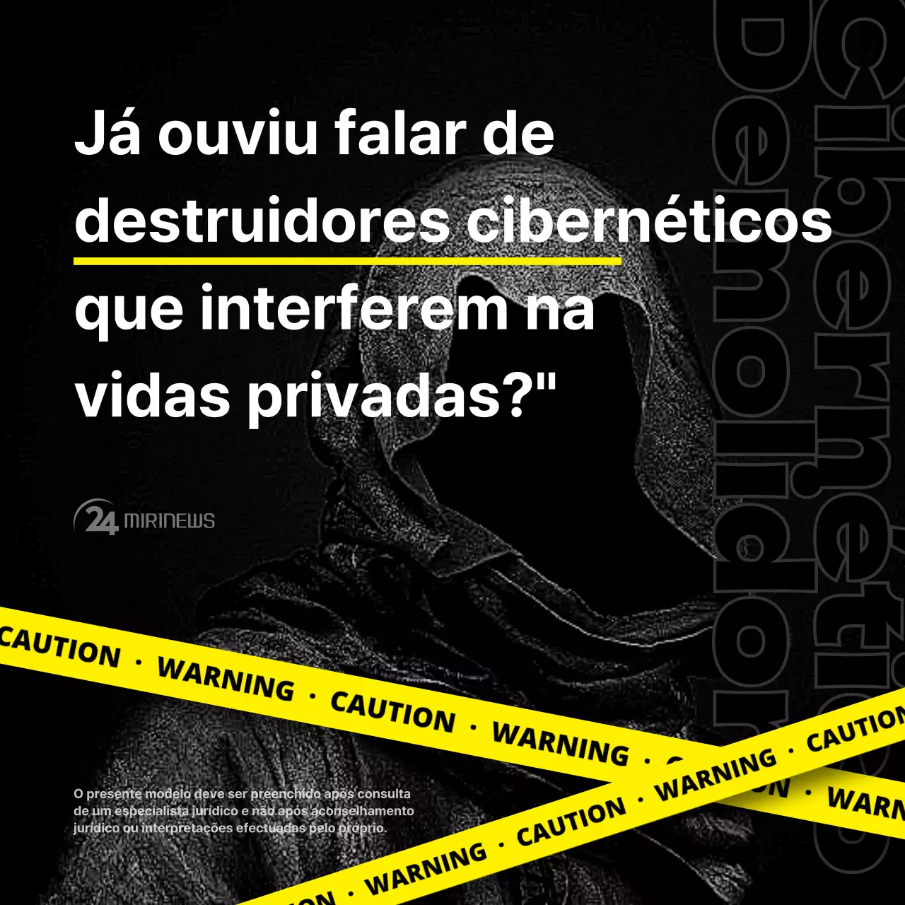 Demolidor cibernético com linhas de aviso pretas e amarelas