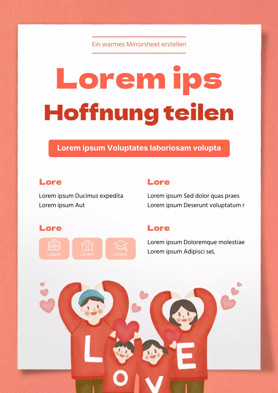 Thema Hilfe für Menschen mit geringem Einkommen mit roten, weichen Texturen und warmen, handgezeichneten Konzepten