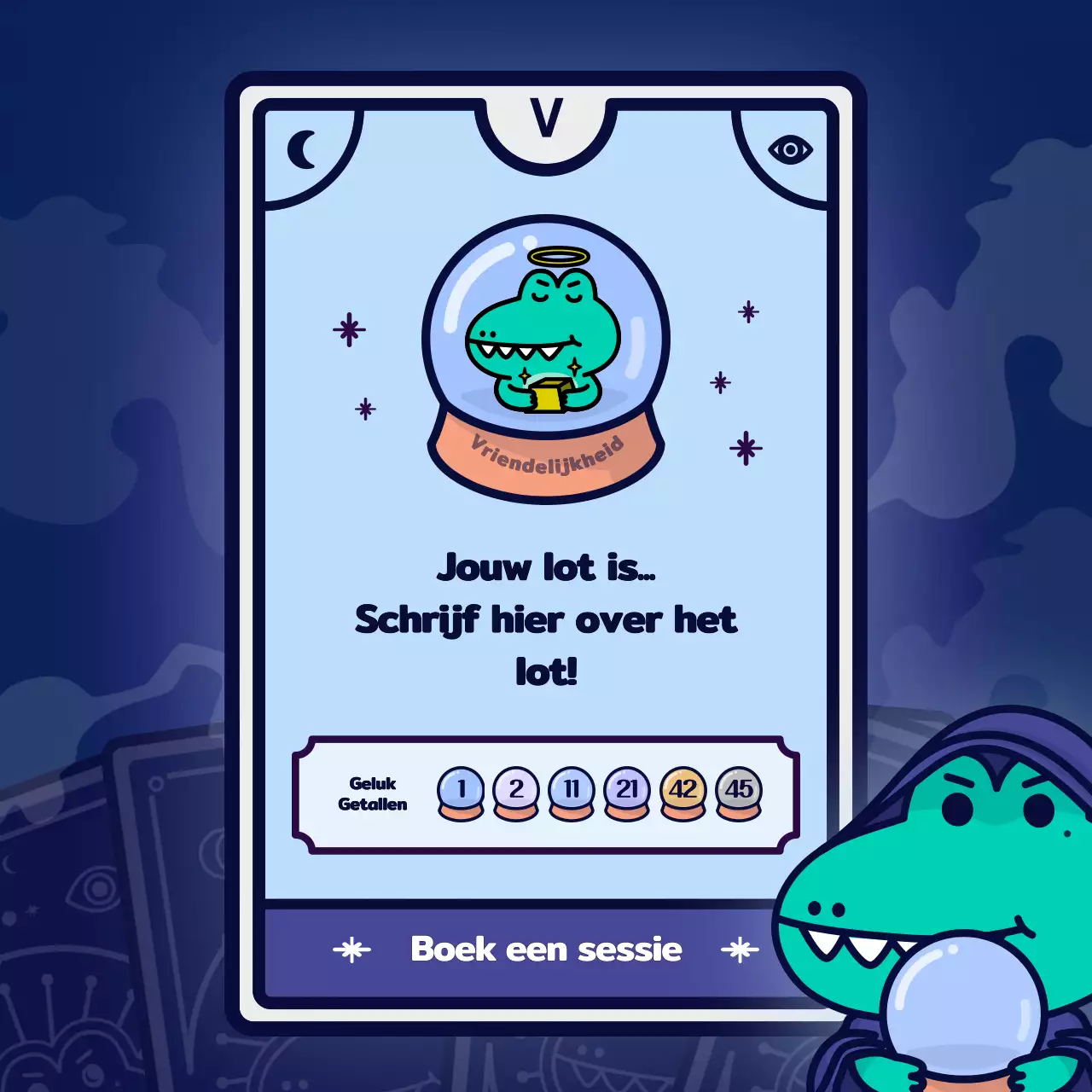 Tarotkaart psychologie test met een paars karakter concept