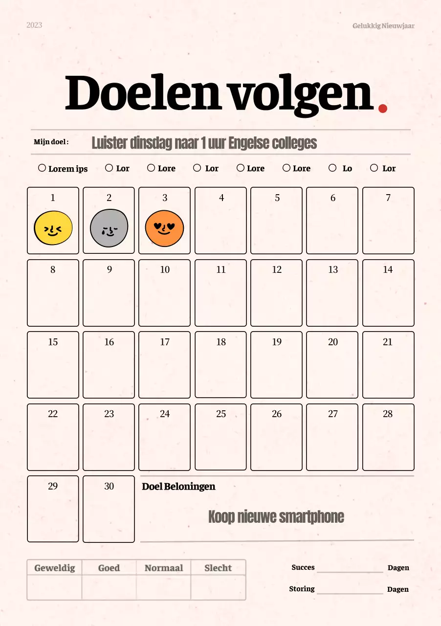 Goal tracker met eenvoudige lijnen in beige en zwart