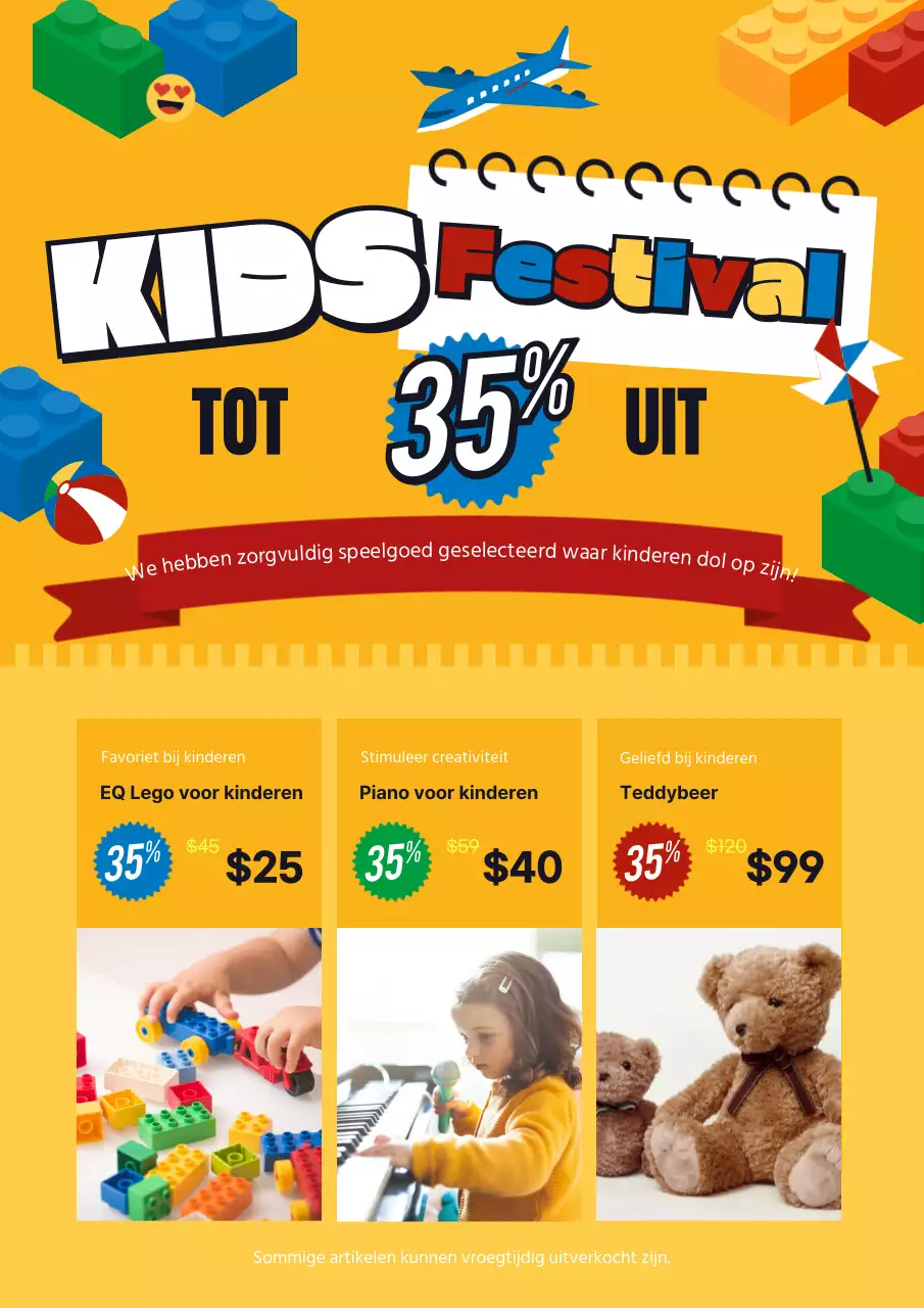 Promoot een gele, minimalistische speelgoedverkoop