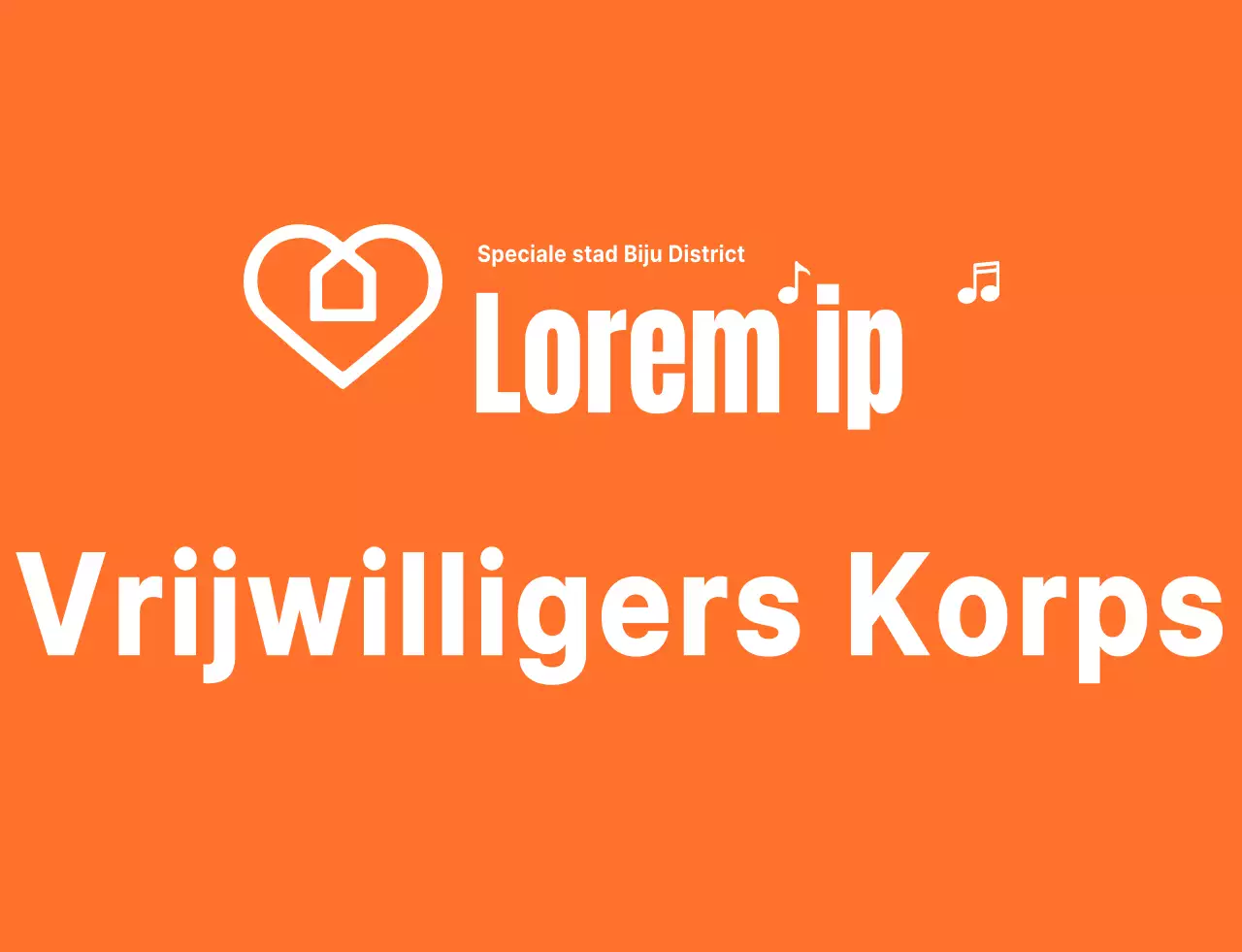 Ritmische tekst logo stijl in oranje en wit Vrijwilligersorganisatie