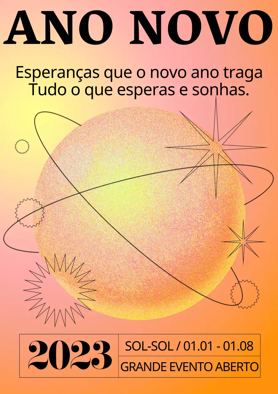 Cartaz do Ano Novo Solar em laranja e amarelo