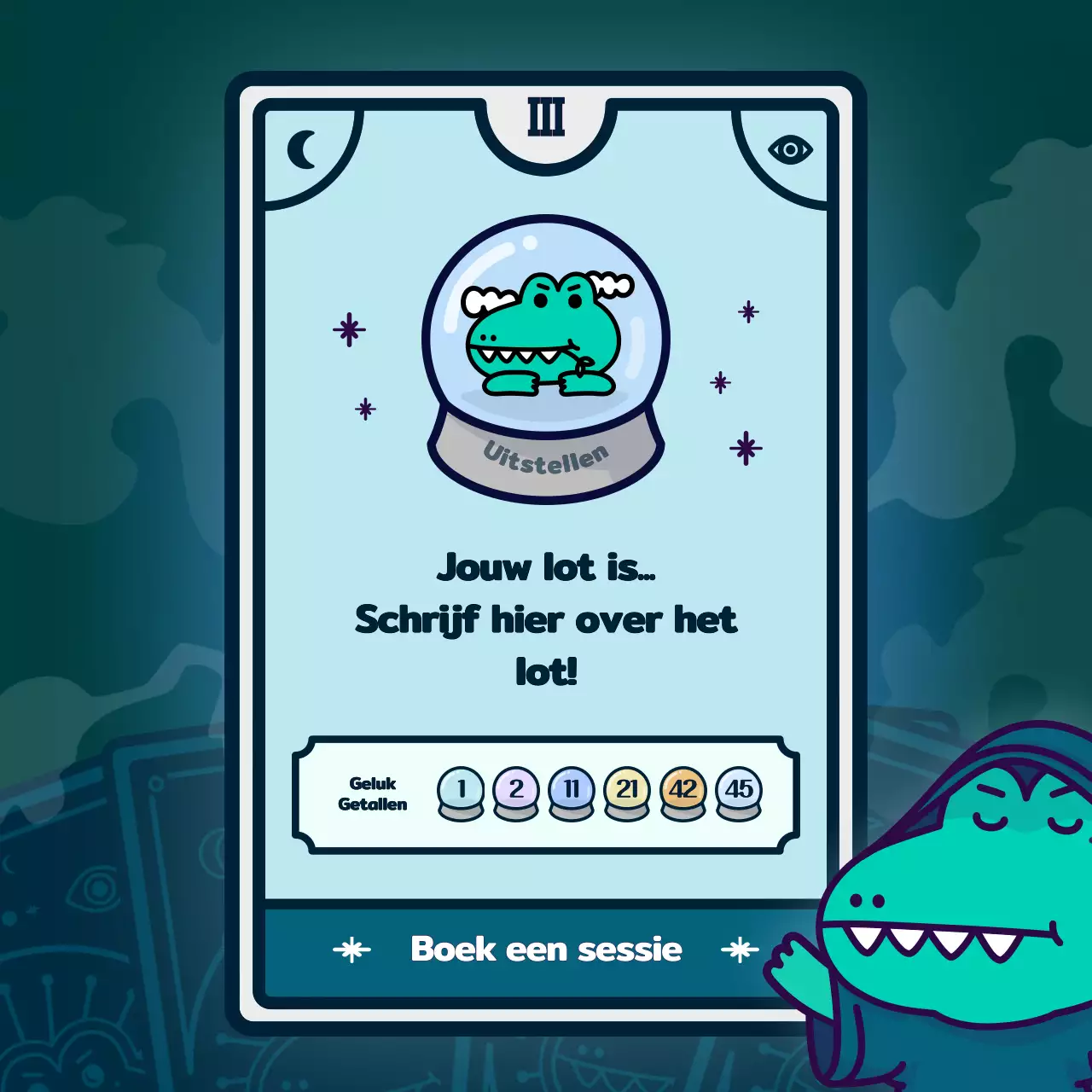 Tarotkaart psychologie test met een paars karakter concept