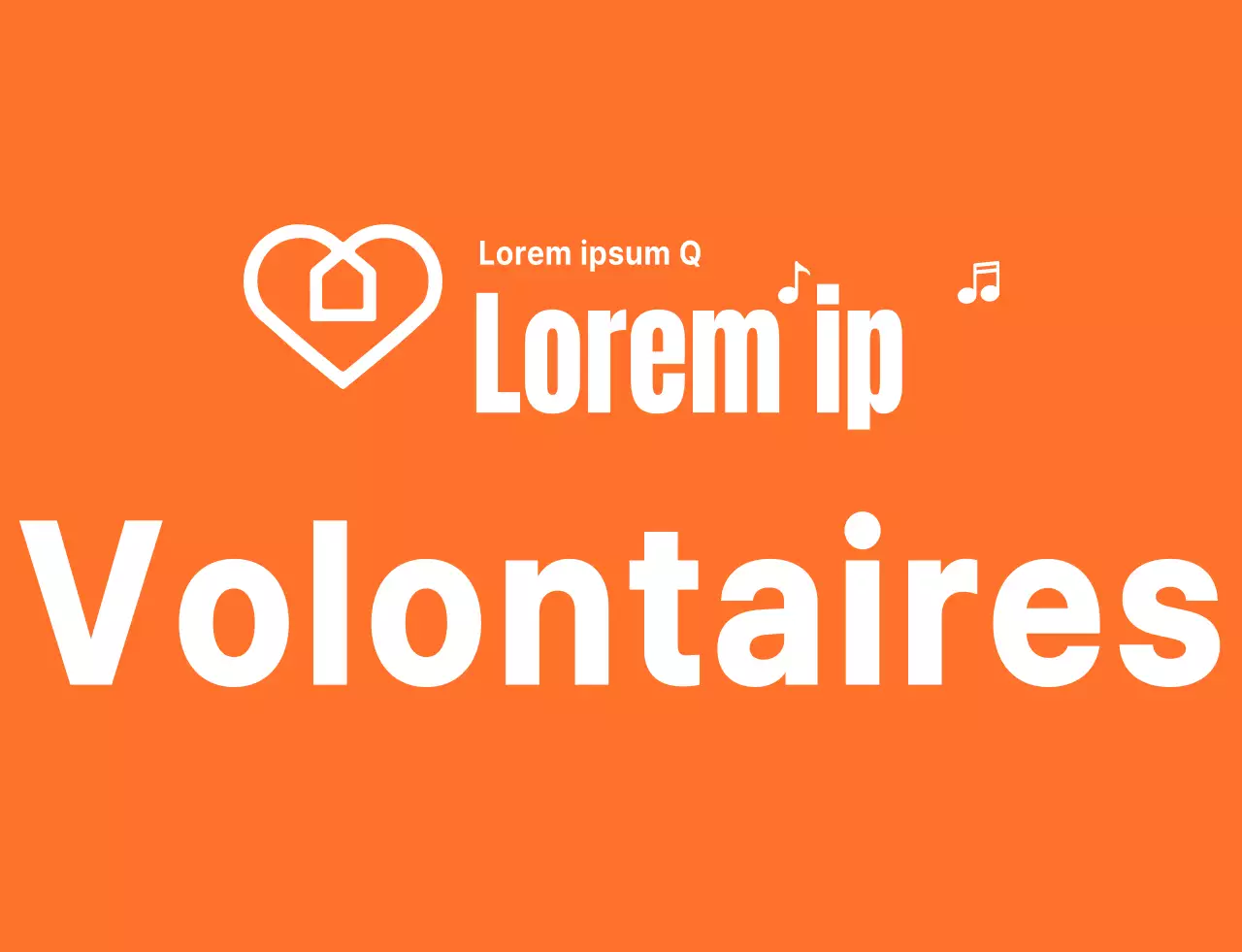 Logo avec texte rythmique en orange et blanc Organisation bénévole