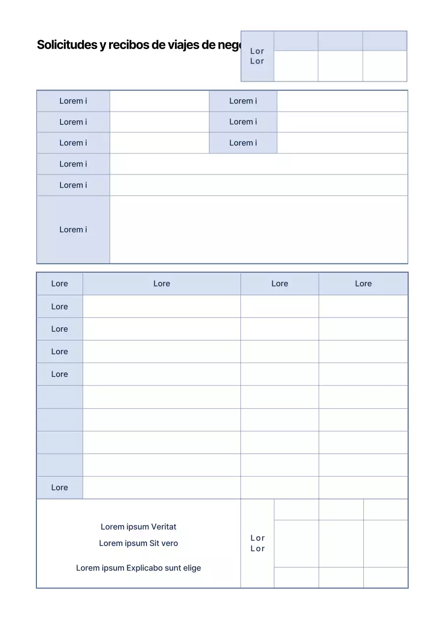 Modelo sencillo de declaración de gastos y documentación de recibos en tonos azules