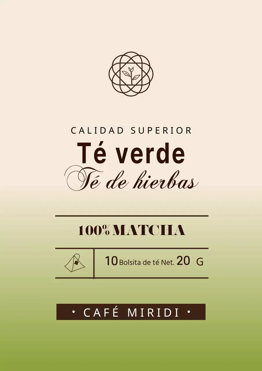 Diseño sencillo de etiqueta de bolsita de té verde con degradado verde
