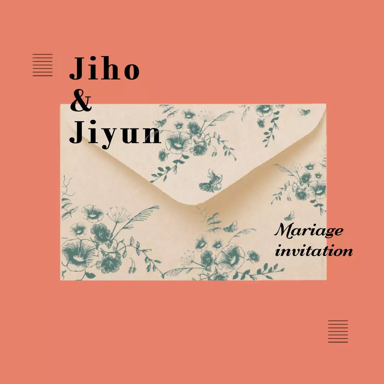 Invitation de mariage orange, invitation au format CardNews