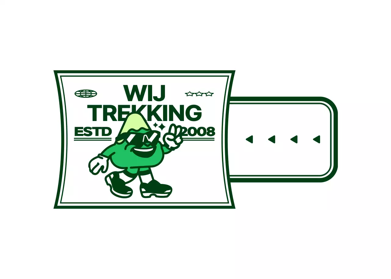Logo-achtig clubcadeau met een schattig en hip bergfiguurtje in groen en wit.