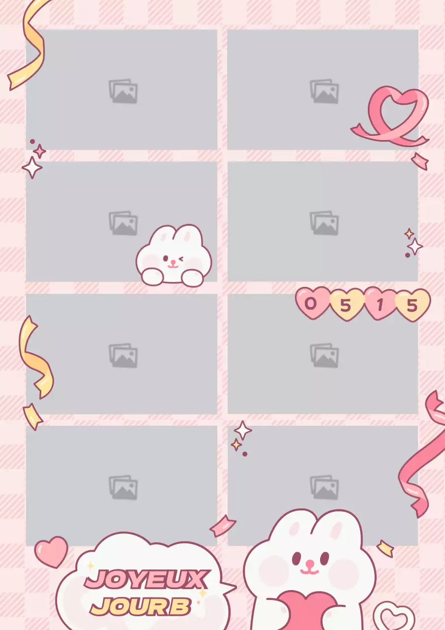 Collier photo en forme de lapin rose et jaune