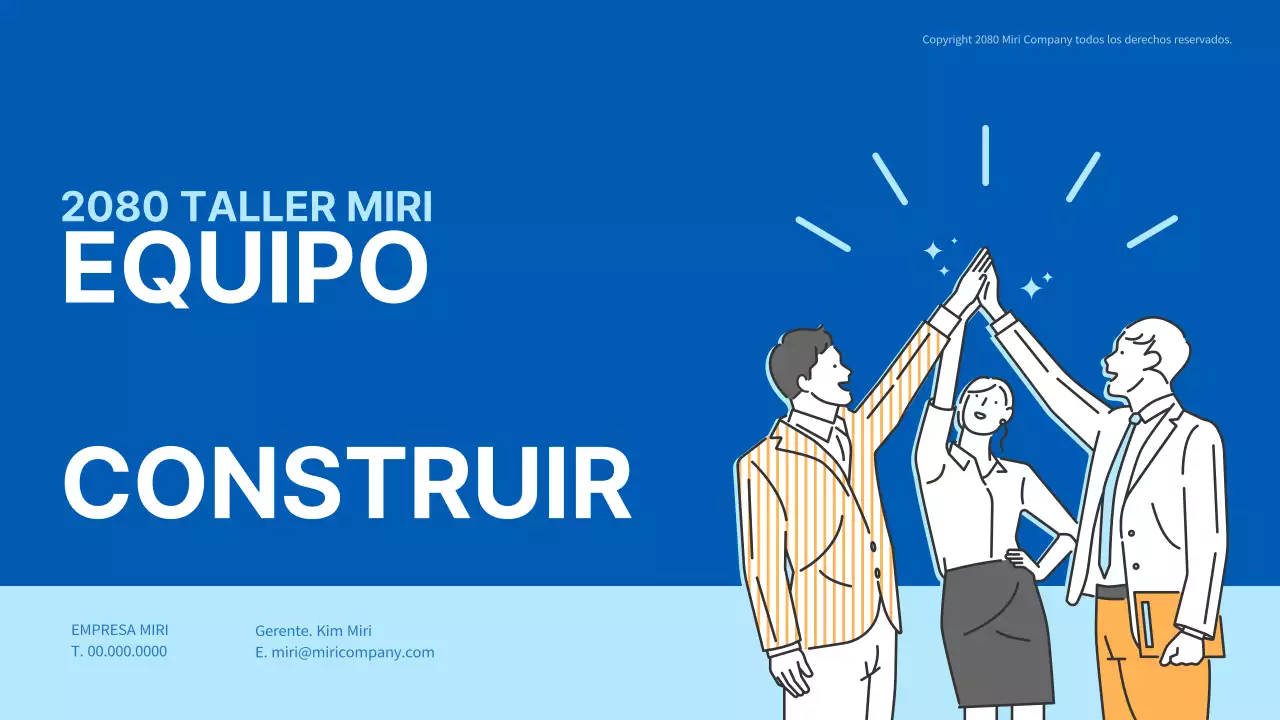 Taller de creación de equipos en el que destacan las ilustraciones en azul y amarillo