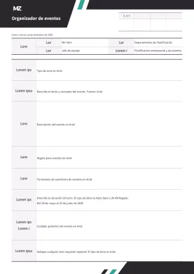 Un planificador de eventos con un concepto limpio y diagonal en negro y menta.