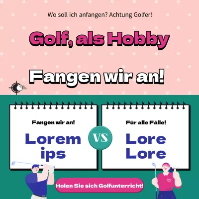 Instagram-Feed mit einem rosa und grünen Golf-Illustrationsthema