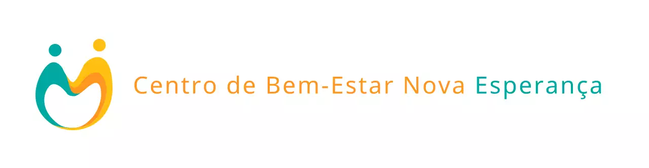 O logótipo do centro de assistência social com o símbolo amarelo e turquesa e o seu nome.
