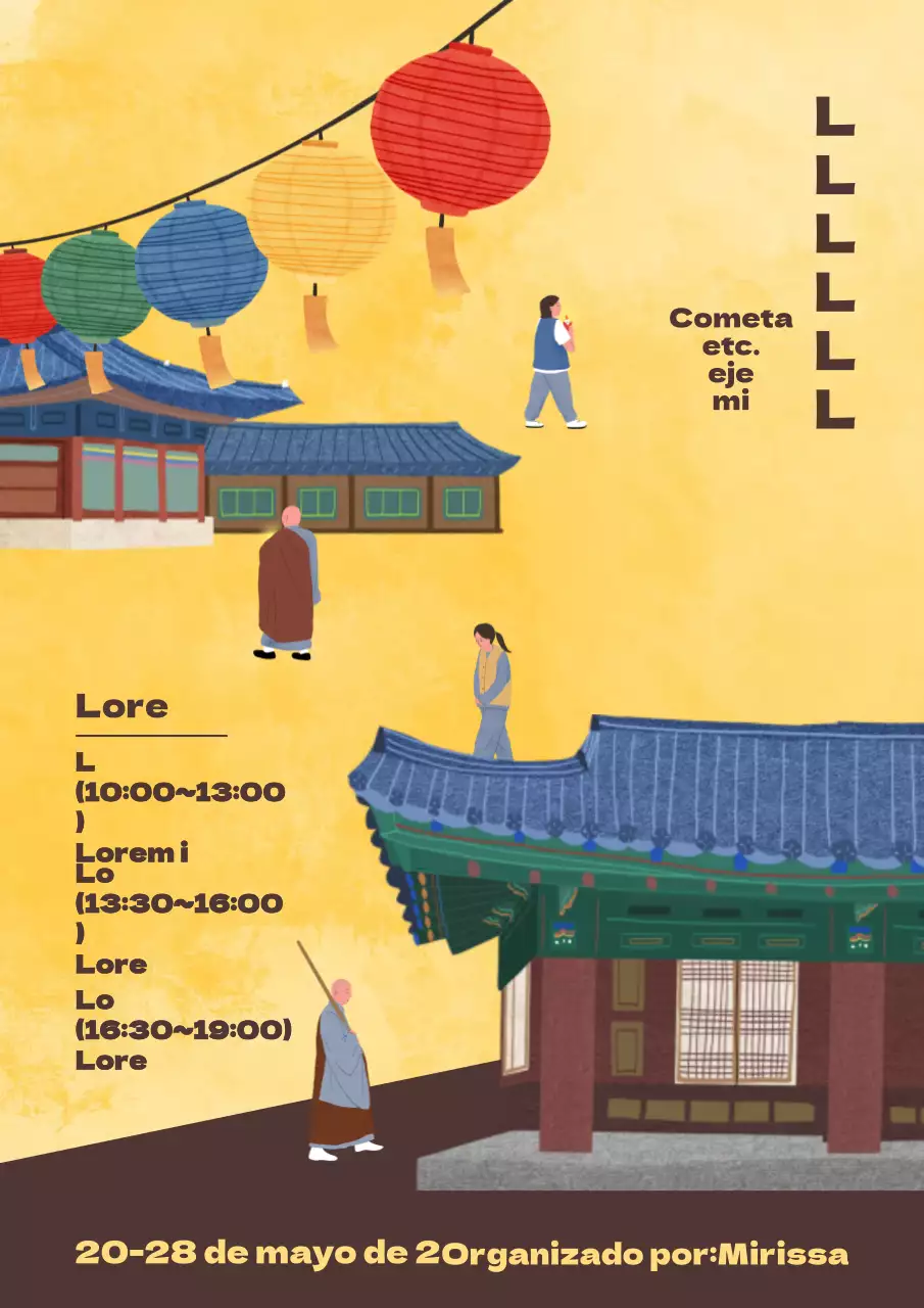 Promocione la contemplación de los cerezos en flor con una ilustración de personas disfrutando de las flores sobre un fondo rosa sembrado de cerezos en flor.