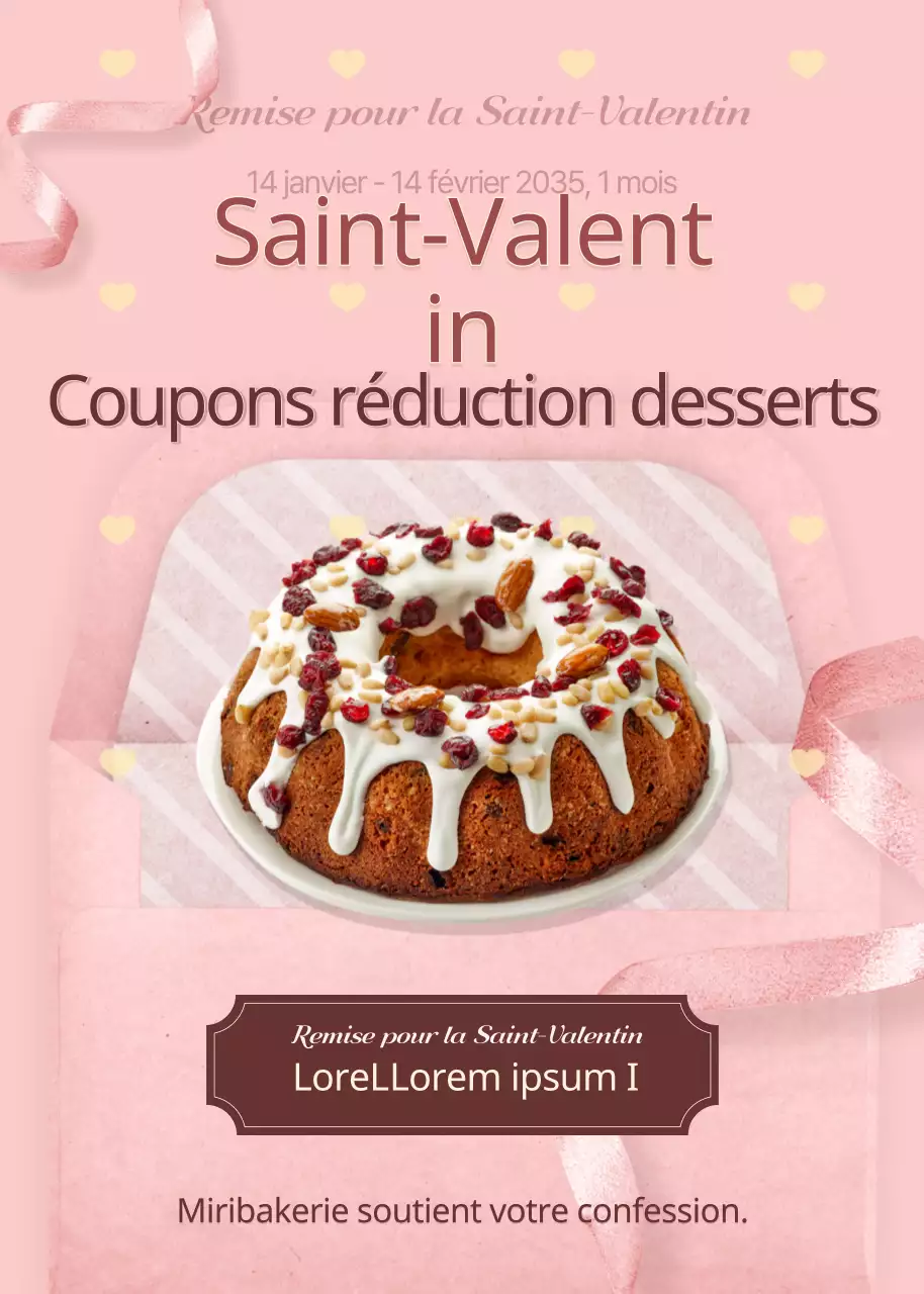 Thème d'événement de la Saint-Valentin rose et marron avec coupon de réduction