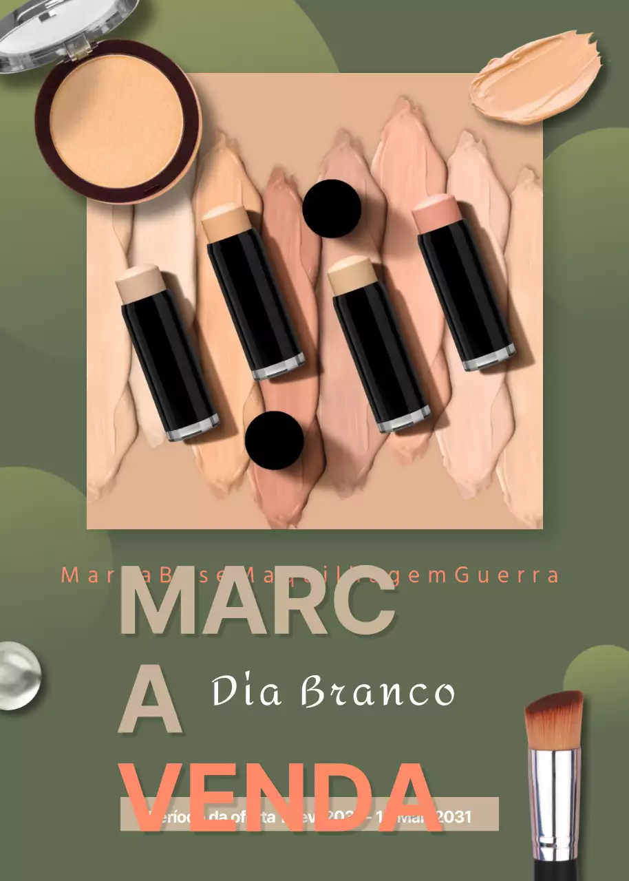 Promover uma venda de uma coleção de cosméticos de base verde escura