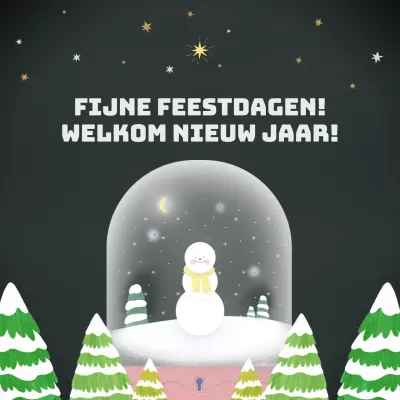 Kerstkaart met sneeuwvlokken en een rustgevende groene achtergrond
