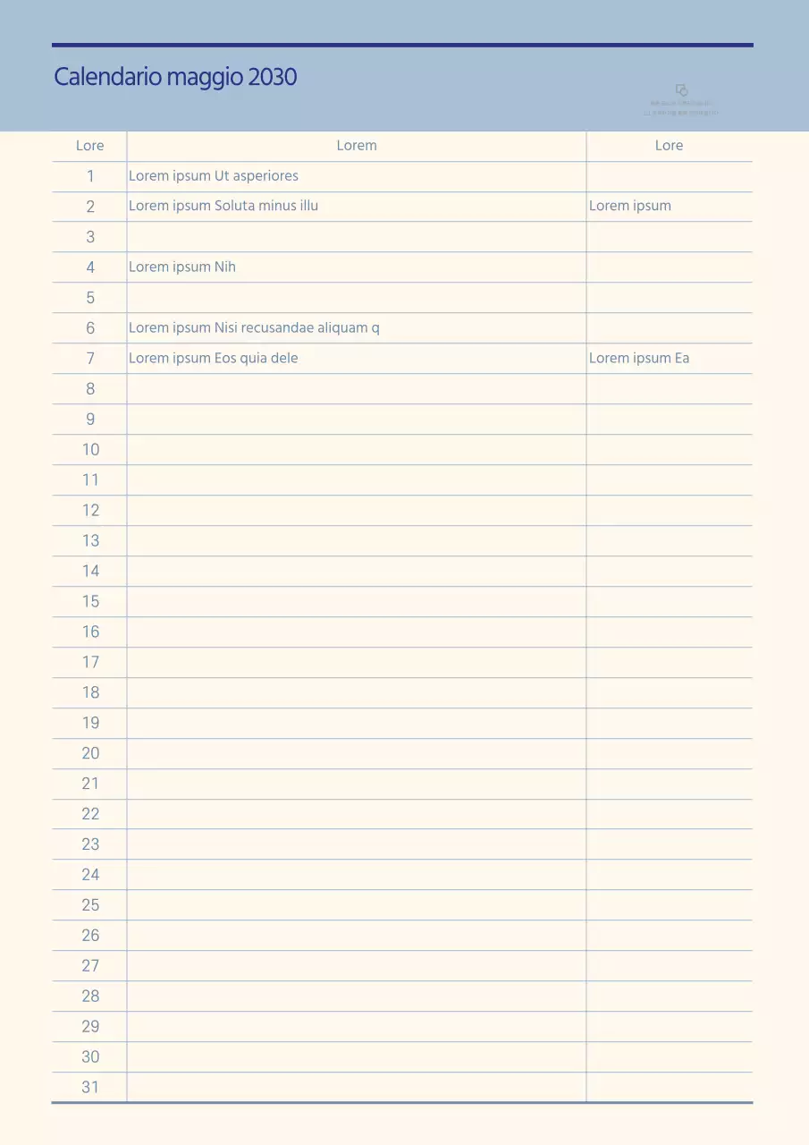 Calendario in tema di note blu e beige