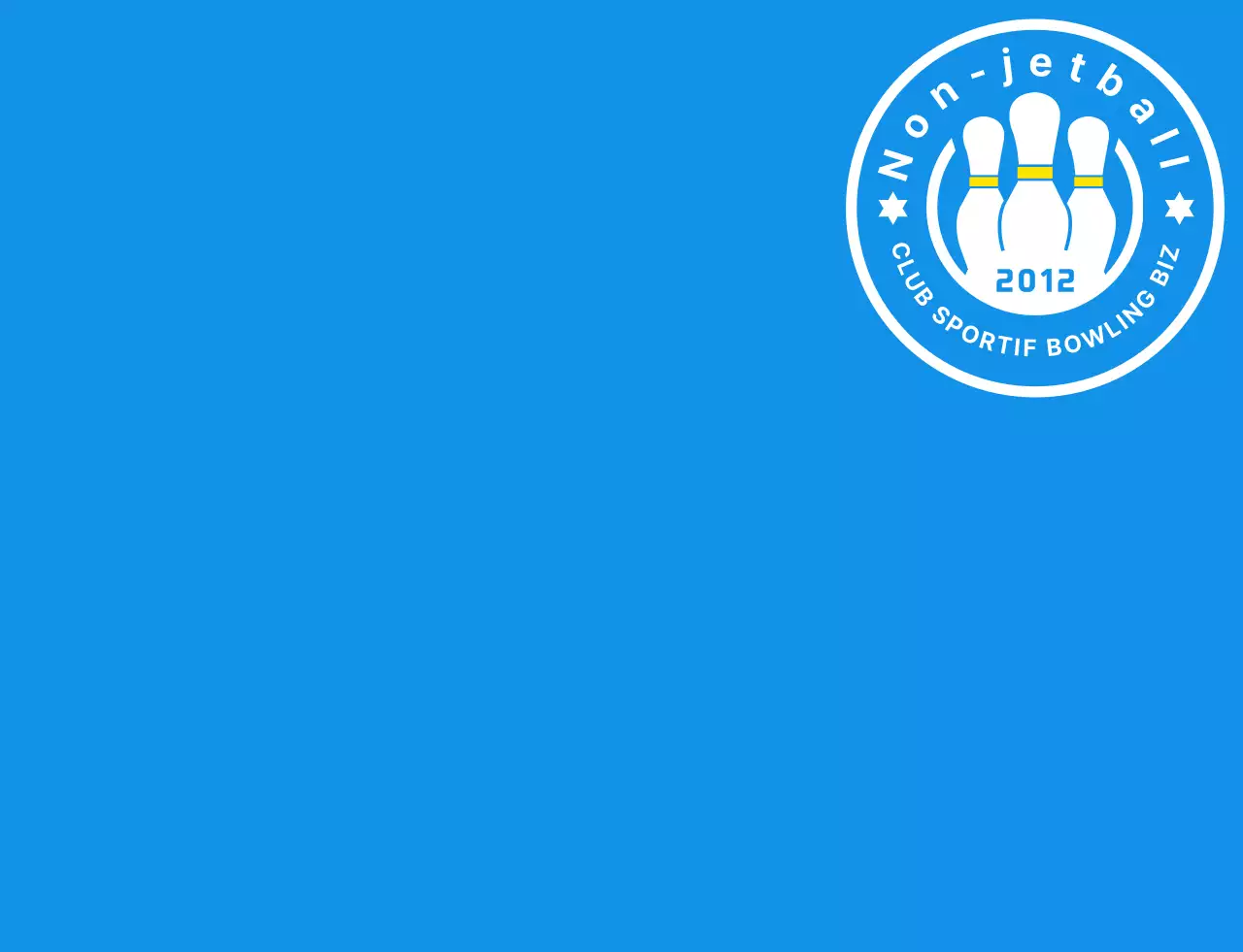 Illustration de bowling et logo emblématique en bleu clair, blanc et jaune pour un club de sport de bowling.